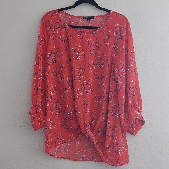 Gibson Knot Front Floral Blouse Size XL - Picture 1 of 7